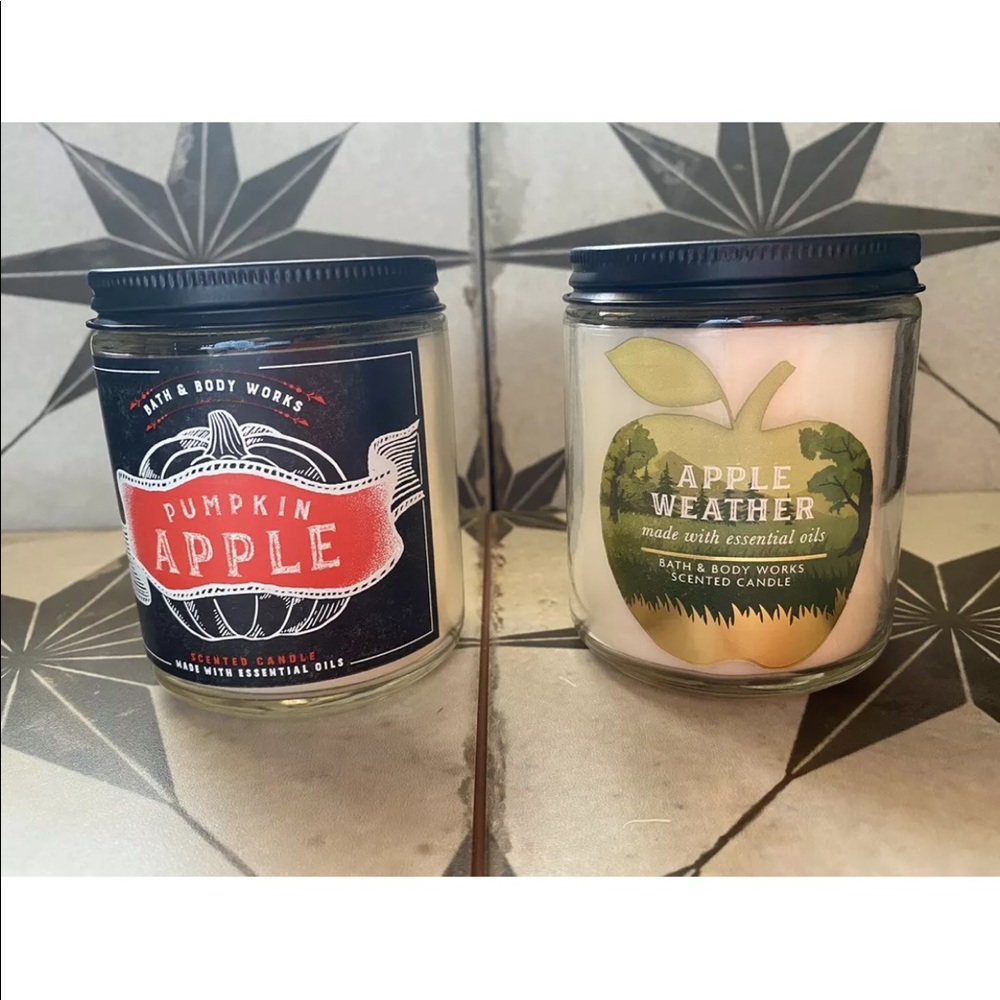 BATH & BODY WORKS LOT 0F 2~SINGLE WICK CANDLES APPLE WEATHER, PUMPKIN APPLE NEW